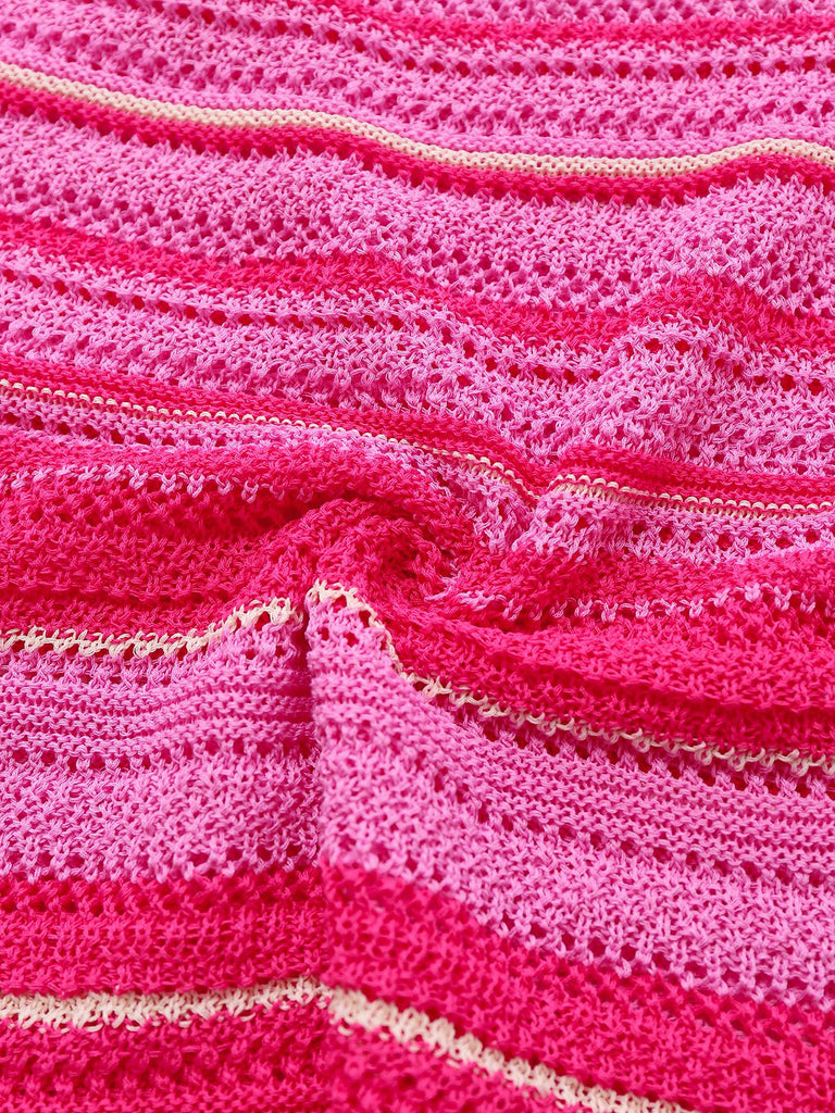 Pink 1970s Boho Halter Gradient Knit Dress