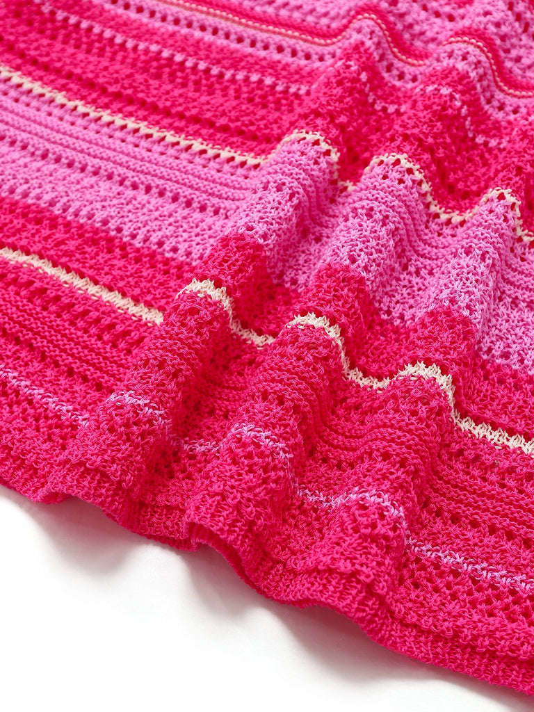 Pink 1970s Boho Halter Gradient Knit Dress