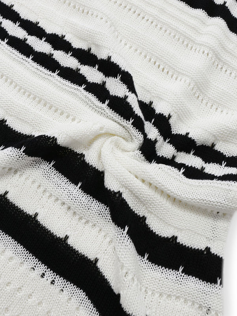 White 1970s Striped Knit Bodycon Dress