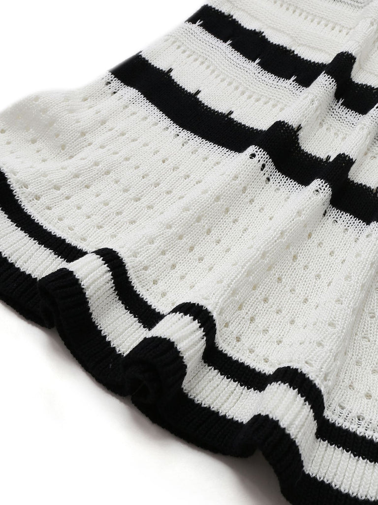 White 1970s Striped Knit Bodycon Dress