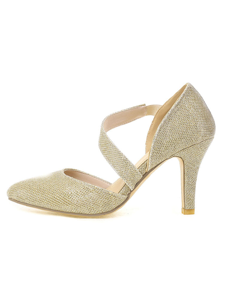 Pointed Toe Glitter Oblique Strap High Heels