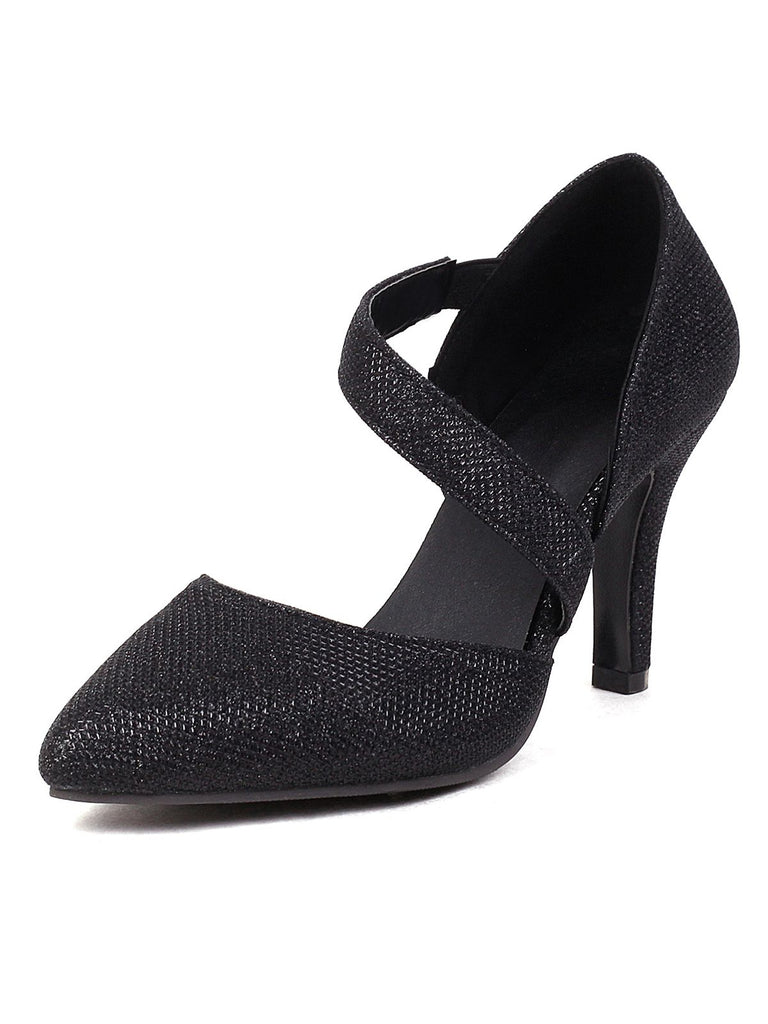 Pointed Toe Glitter Oblique Strap High Heels