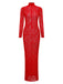 Red 1980s High Neck Sheer Lace Bodycon Maxi Dress