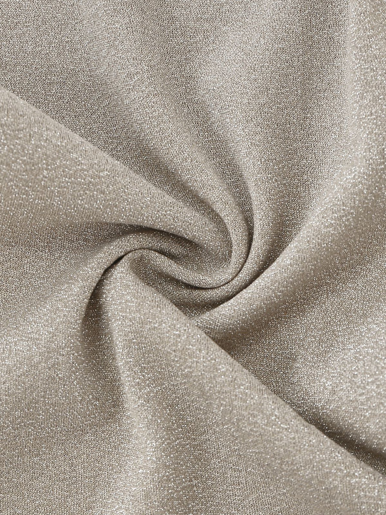 Beige 1980s Glitter Velvet Flared Turtleneck Jumpsuit