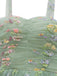 Green 1930s Shoulder Tie Embroidered Floral Mesh Dress