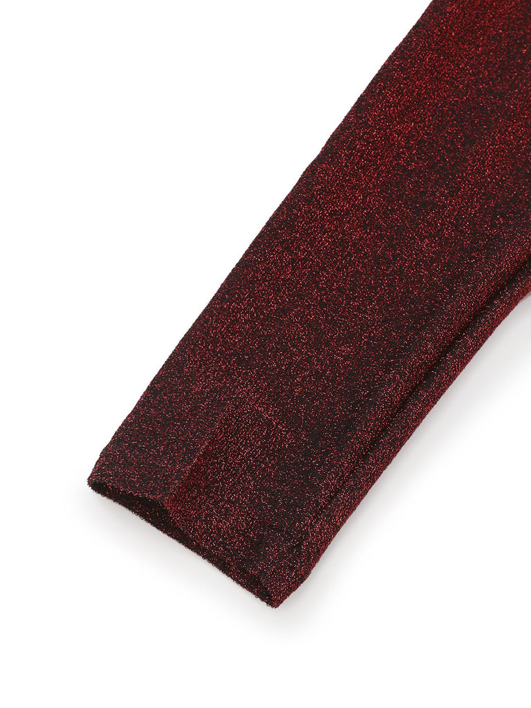 Red 1980s Glitter Deep-V Long Sleeve Jumpsuit