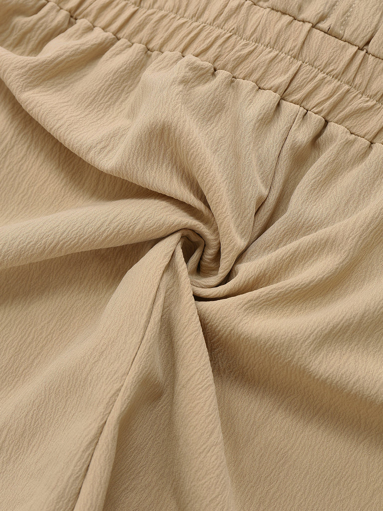Khaki 1930s V-Neck Pocket Solid Romper