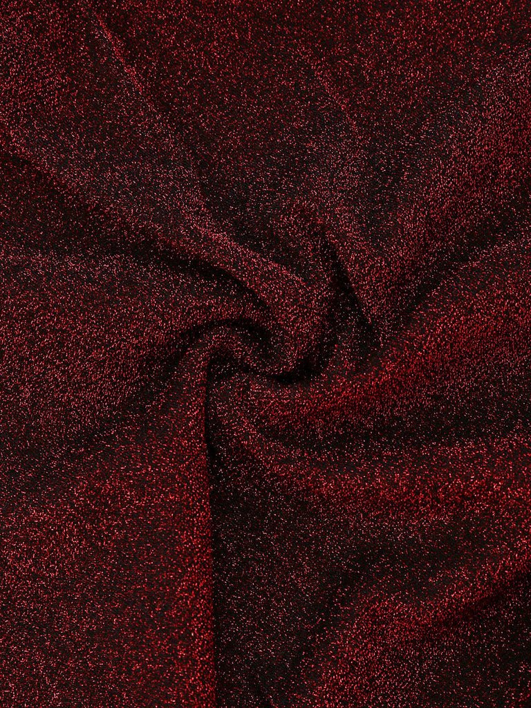 Red 1980s Glitter Deep-V Long Sleeve Jumpsuit