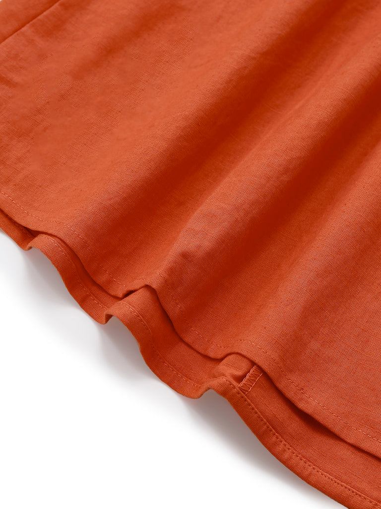 Orange 1940s V-Neck Brooch Button Solid Dress