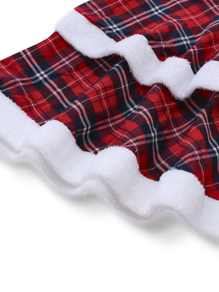 Red 1960s Plaid Strapless Patchwork Dress Set