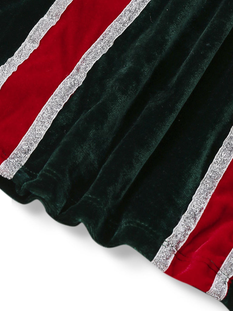 1960s Strapless Velvet Christmas Fur Trim Bow Dress Set