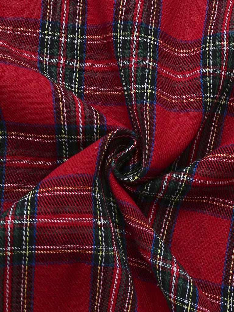 2PCS Red 1930s Christmas Plaid Pajama Set