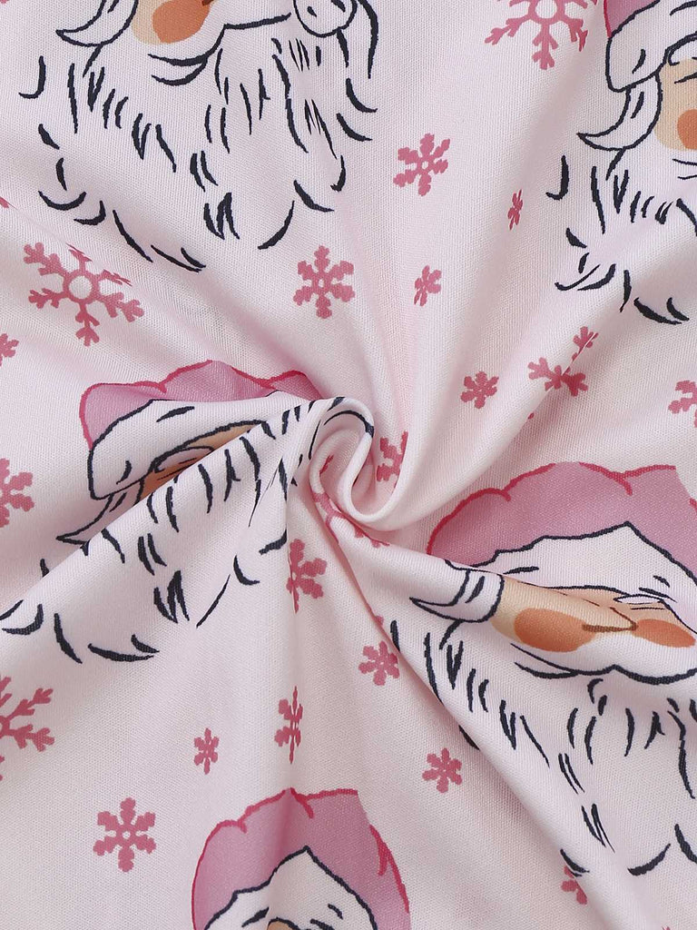 Pink 1950s Santa Print Fur Trim Pajama Set