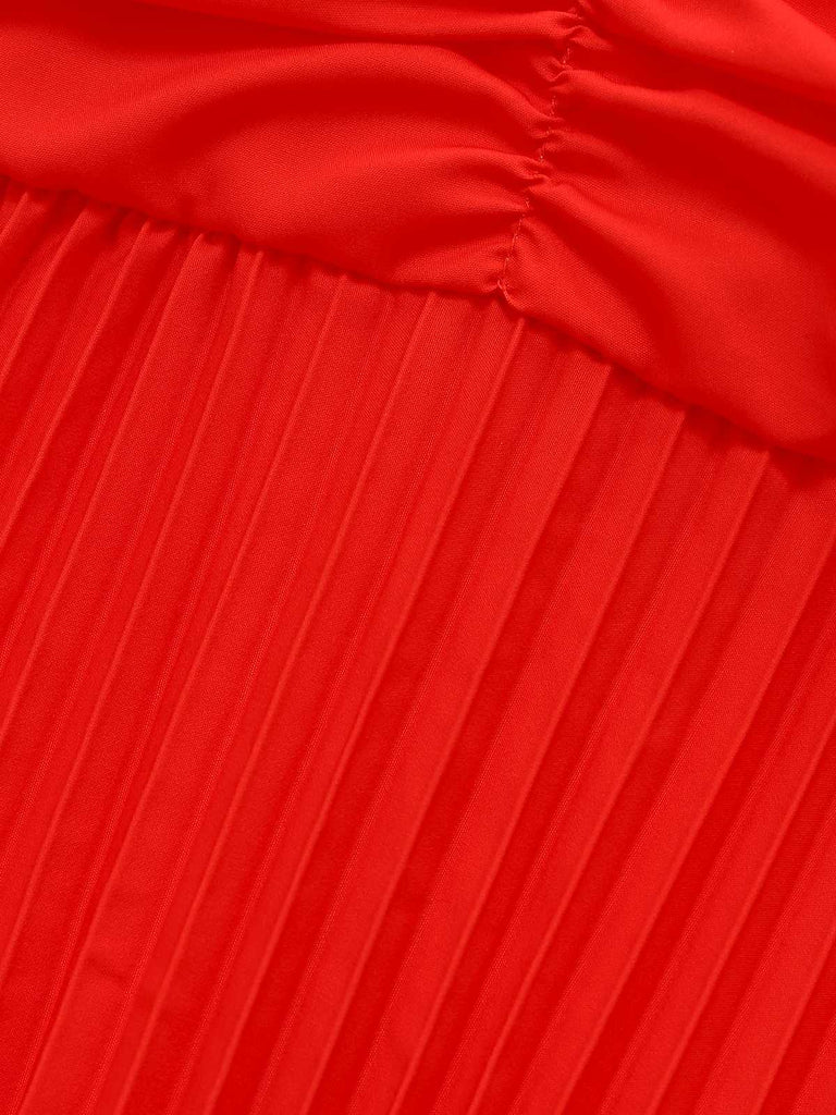 Orange 1930s Slip V-Neck Gradient Pleated Maxi Dress