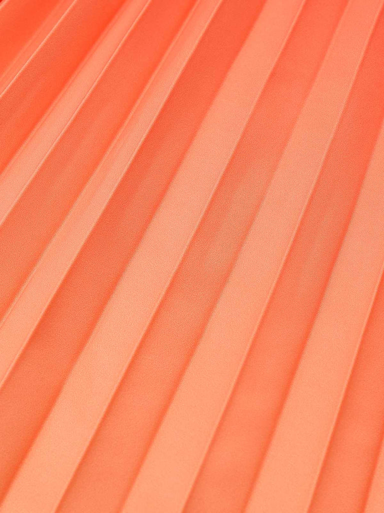 Orange 1930s Slip V-Neck Gradient Pleated Maxi Dress