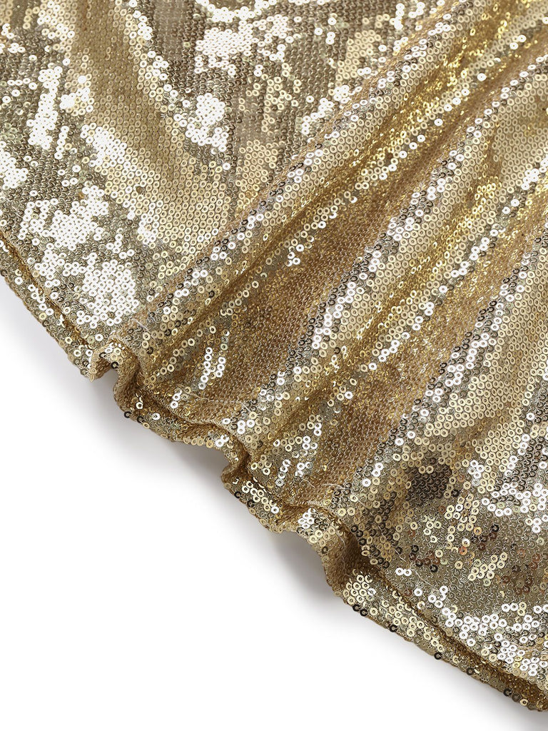 Gold 1980s Off-Shoulder Sequin Party Dress