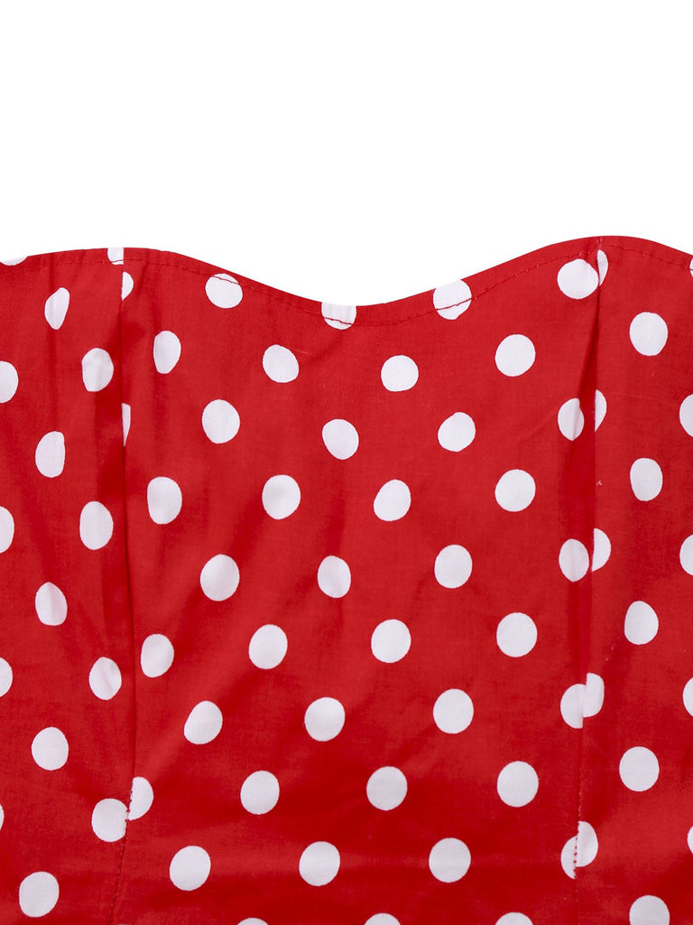Red 1980s Polka Dot Dress & Mesh Skirt Set