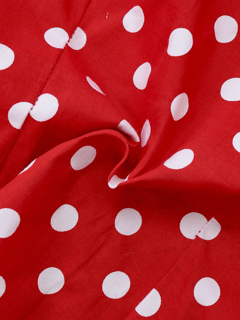 Red 1980s Polka Dot Dress & Mesh Skirt Set