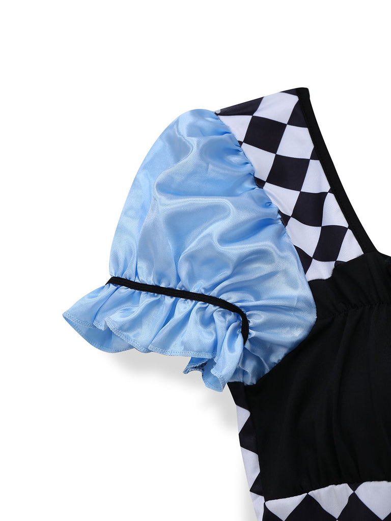 Blue 1960s Alice Puff Sleeve Apron Dress