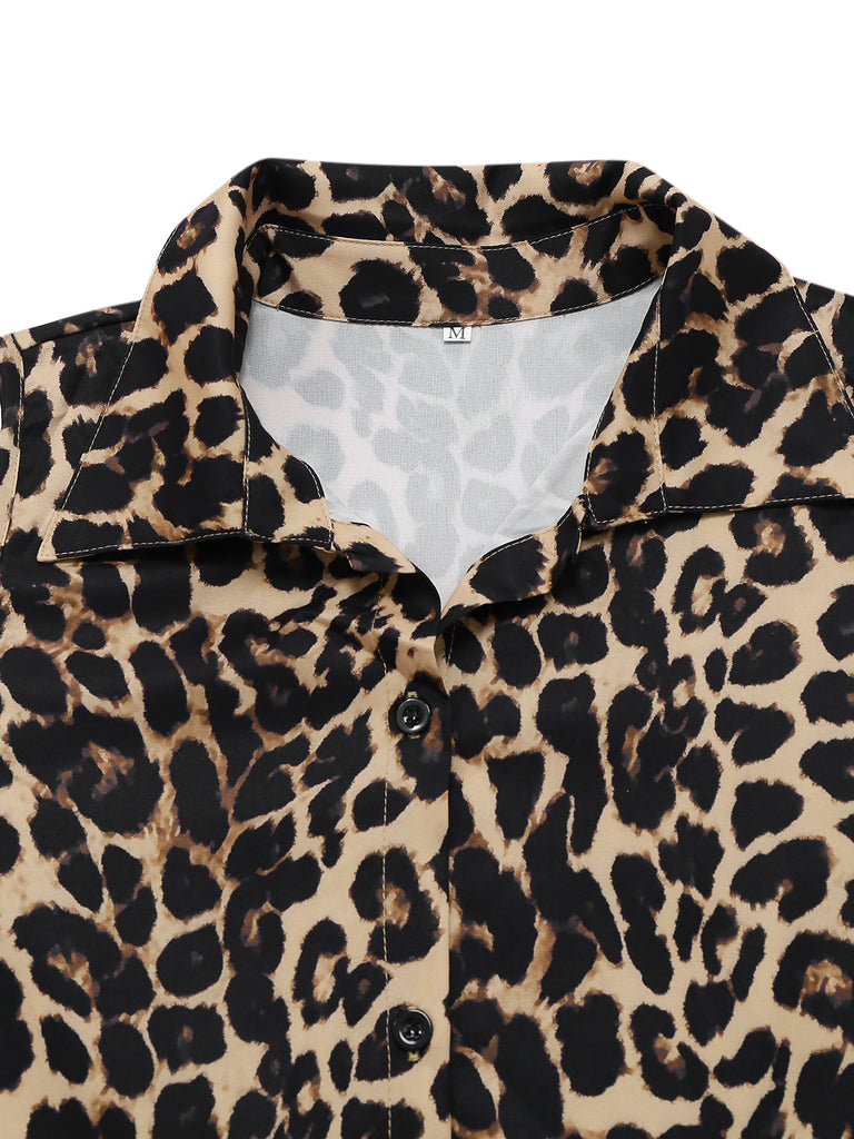 1970s Lapel Leopard Sleeveless Belted Jumpsuit