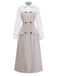Beige 1940s Colorblock Lapel Button-Down Midi Dress