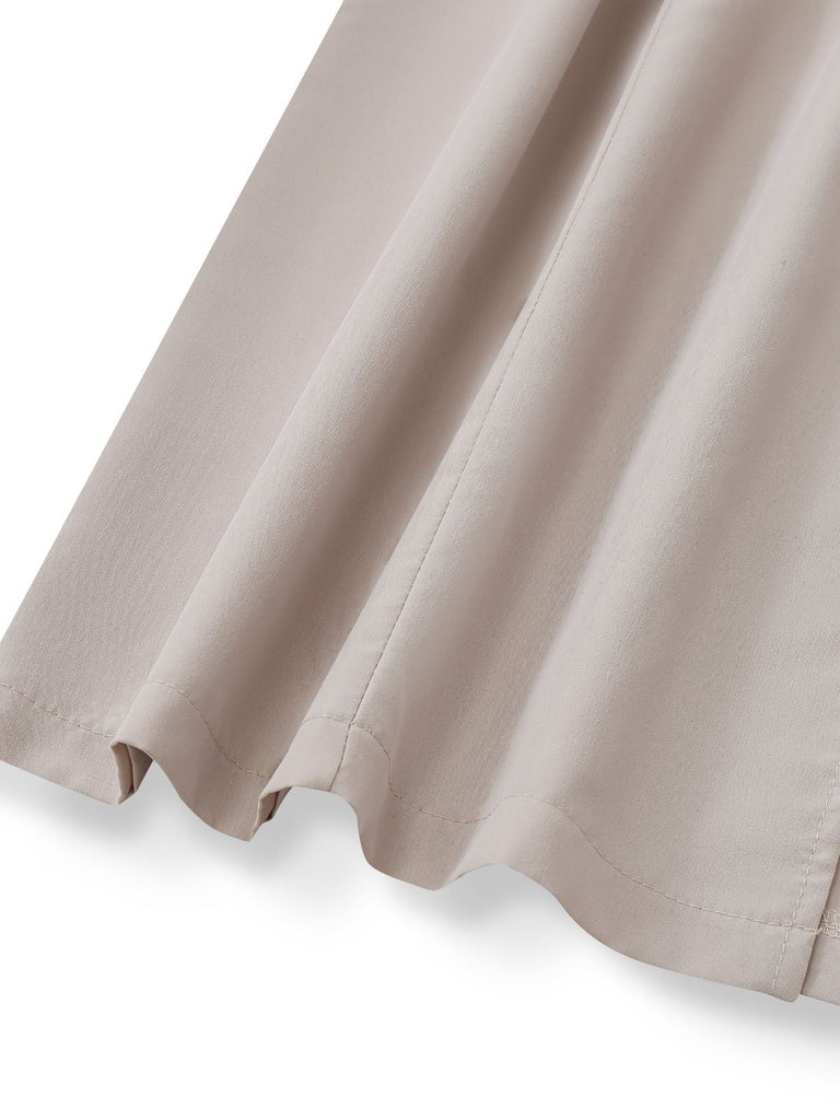 Beige 1940s Colorblock Lapel Button-Down Midi Dress