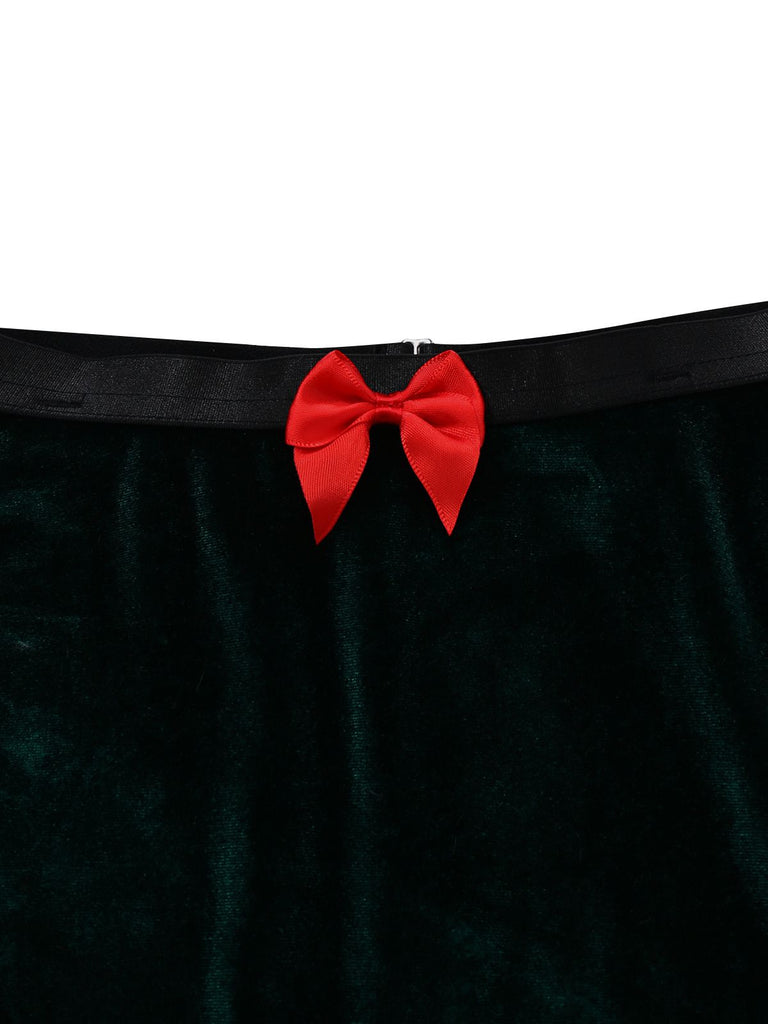 2PCS 1970 Christmas Velvet Top & Skirt Set