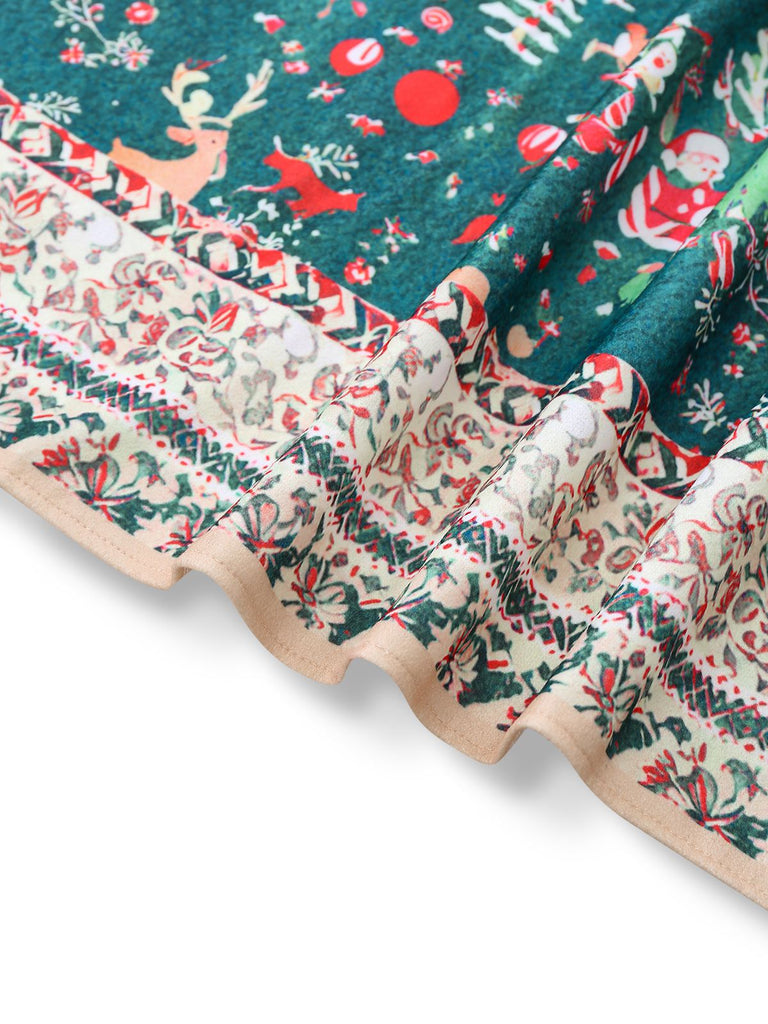 1950s Christmas Print Hooded Cape Coat