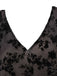 Black 1960s V-Neck Floral Lace Bodycon Dress