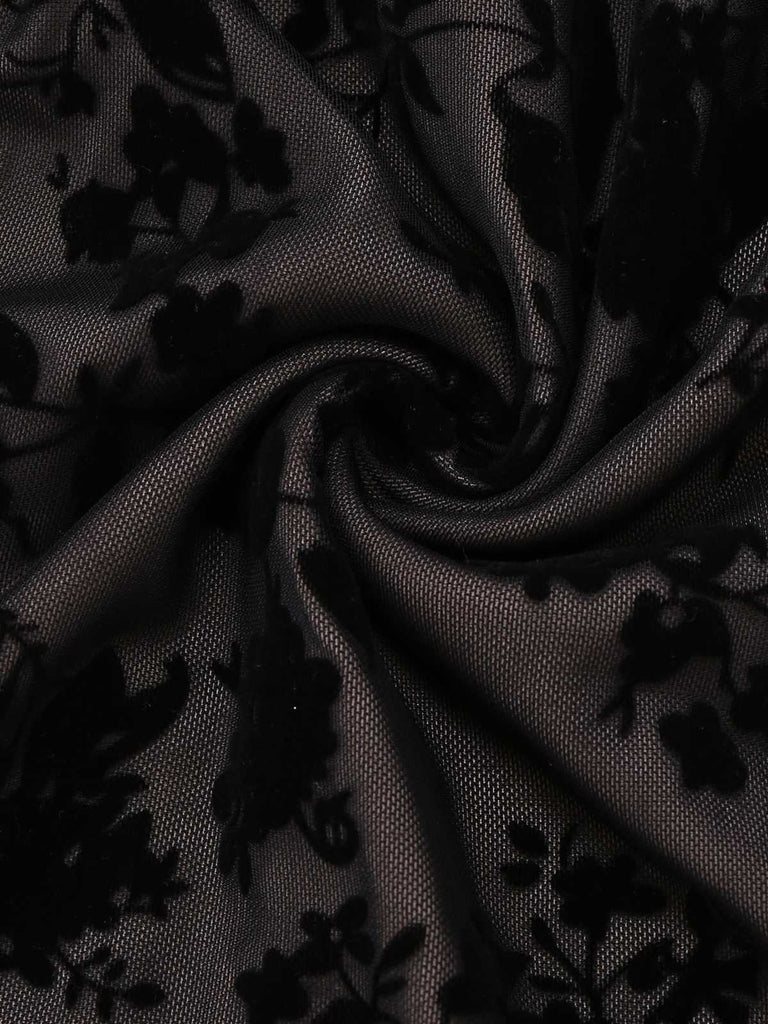 Black 1960s V-Neck Floral Lace Bodycon Dress