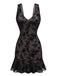 Black 1960s V-Neck Floral Lace Bodycon Dress