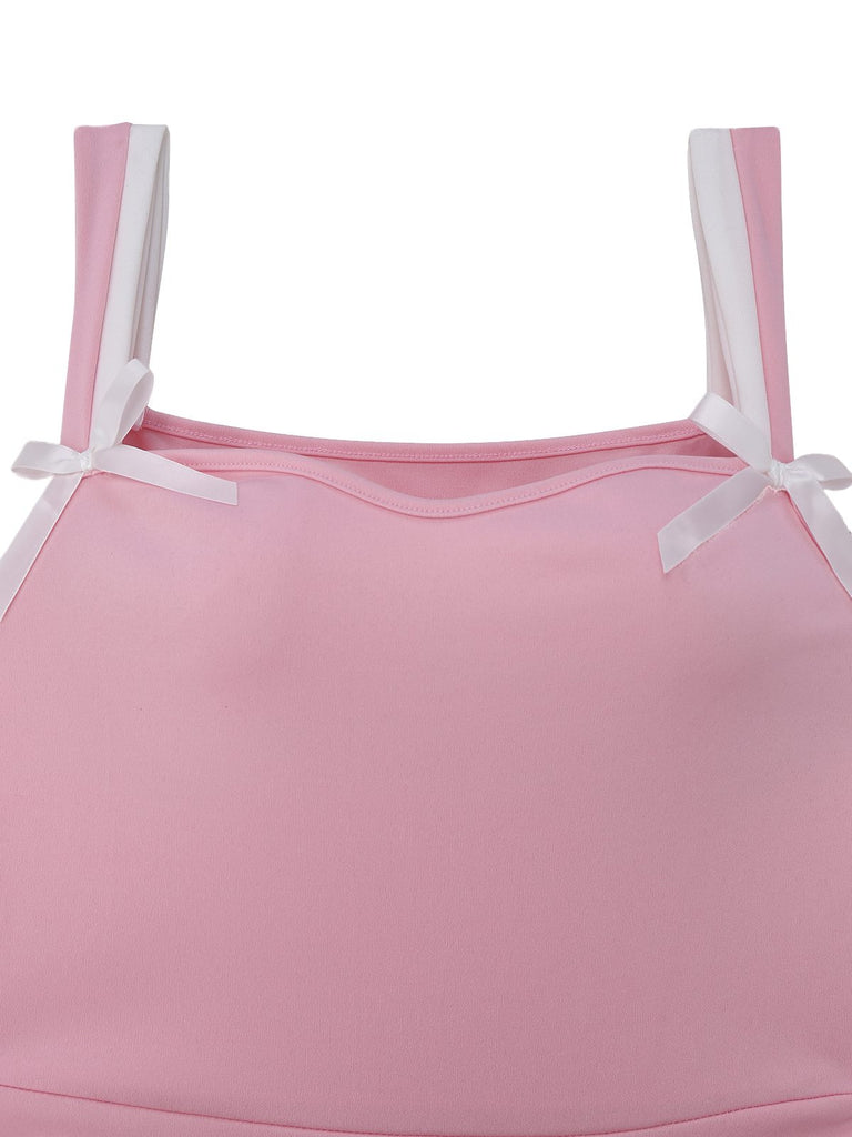 1950s Layered Hem Contrast Bow Strap Dress