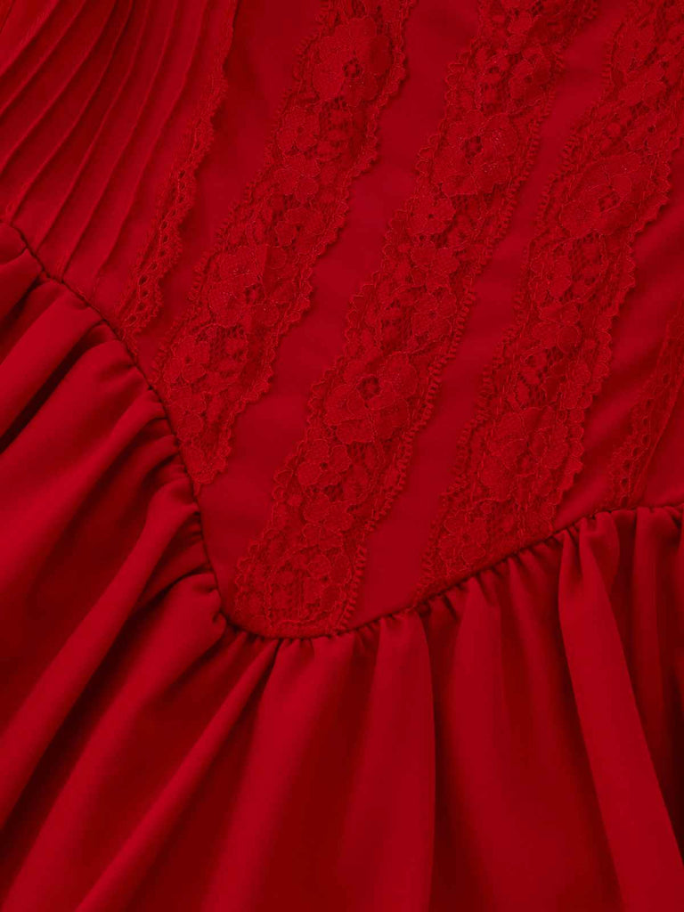 1950s Solid Bow Tie Lace Gothic Dress