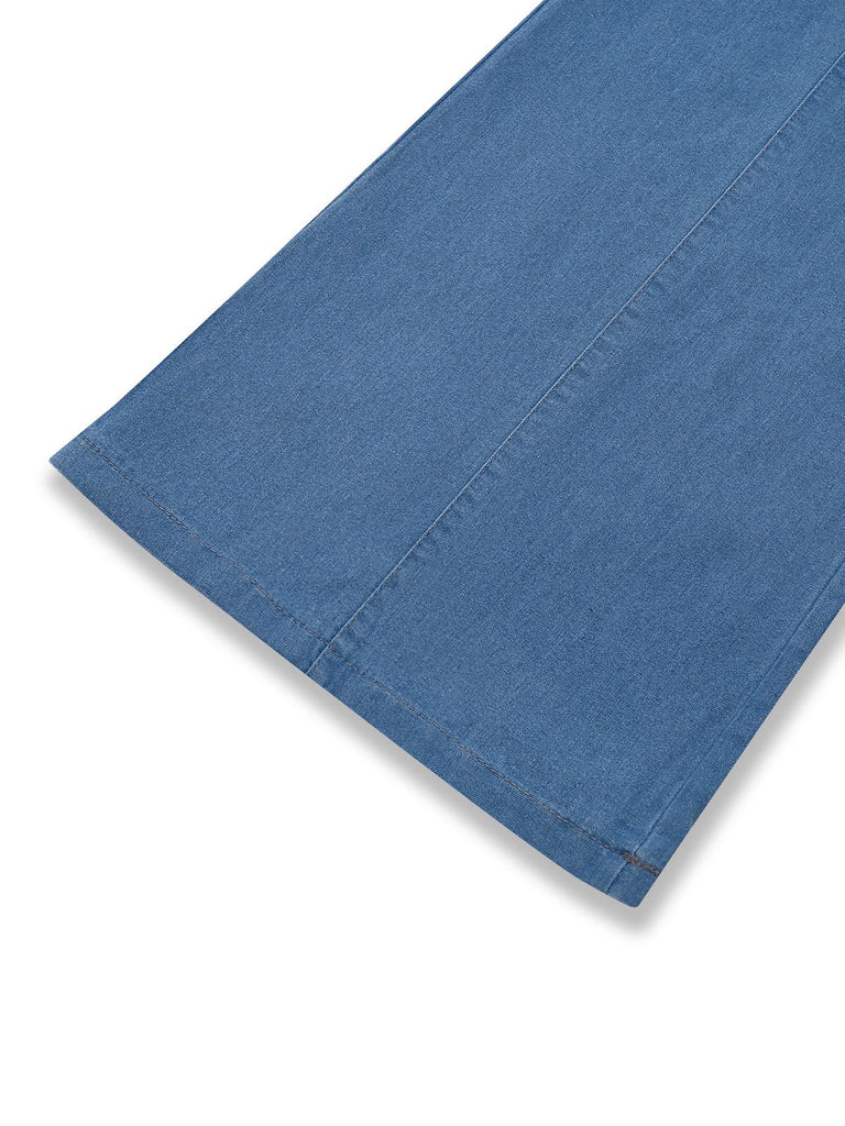 Blue 1970s Denim Puff Sleeve Cut-out Jumpsuit
