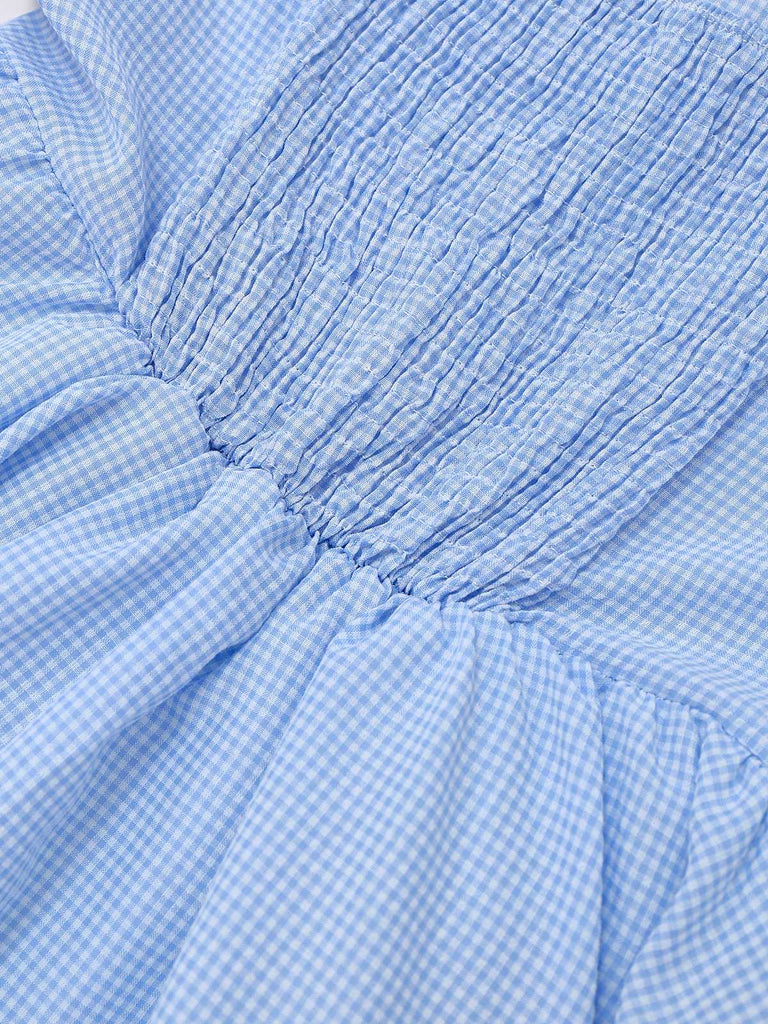 Light Blue 1950s Slip Gingham Lace Dress