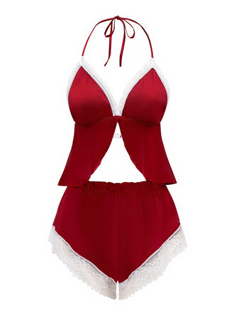 1950s Halter Lace Satin Pajama Set