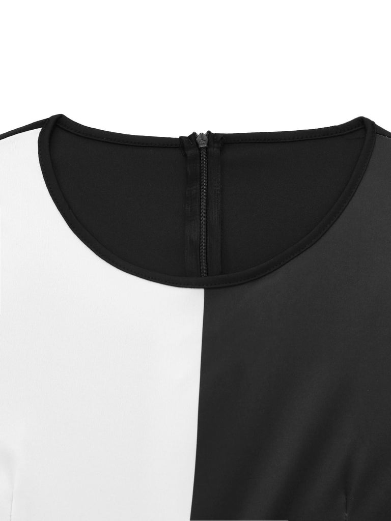 Black 1960s Colorblock Sleeveless Pencil Dress
