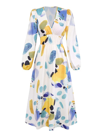 1970s V-Neck Boho Long Sleeve Maxi Dress