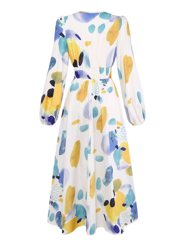 1970s V-Neck Boho Long Sleeve Maxi Dress