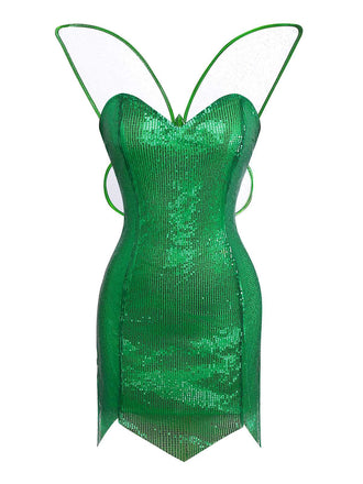 1970s Sparkling Green Fairy Costume Dress With Wings