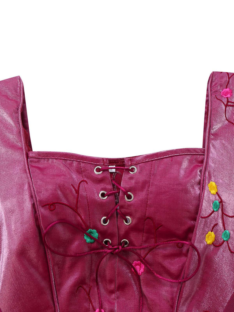 Purple 2PCS 1930s Hocus Pocus Lace Floral Top & Skirt