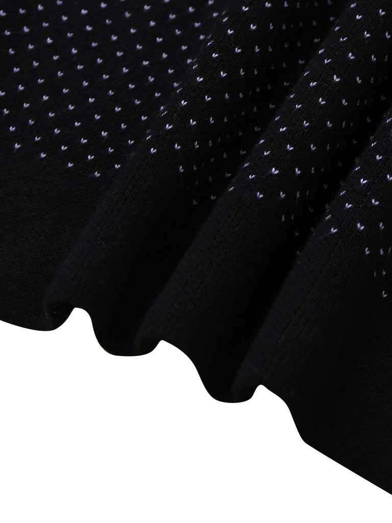 Black 1960s Dots Halloween Ghost Sweater Dress