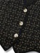 2PCS Black 1970s Tweed Plaids Vest & Shorts