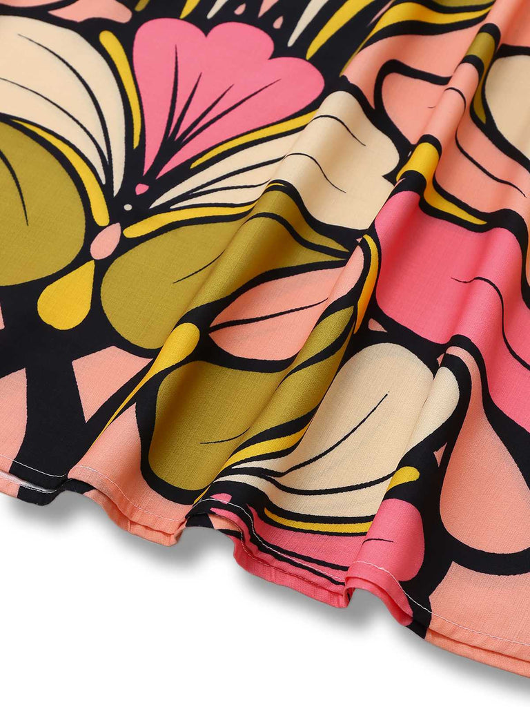 1970s Boho Halter Floral Belted Backless Dress