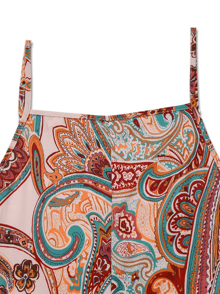 Multicolor 1970s Boho Spaghetti Strap Jumpsuit