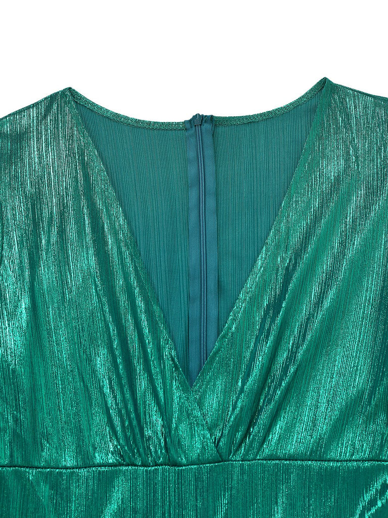 1970s Metallic V-Neck Wide-Leg Jumpsuit