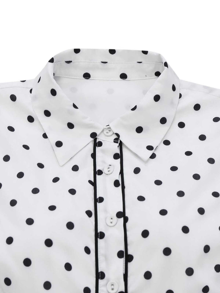 1950s Polka Dot Belted Sleeveless Shirt Dress