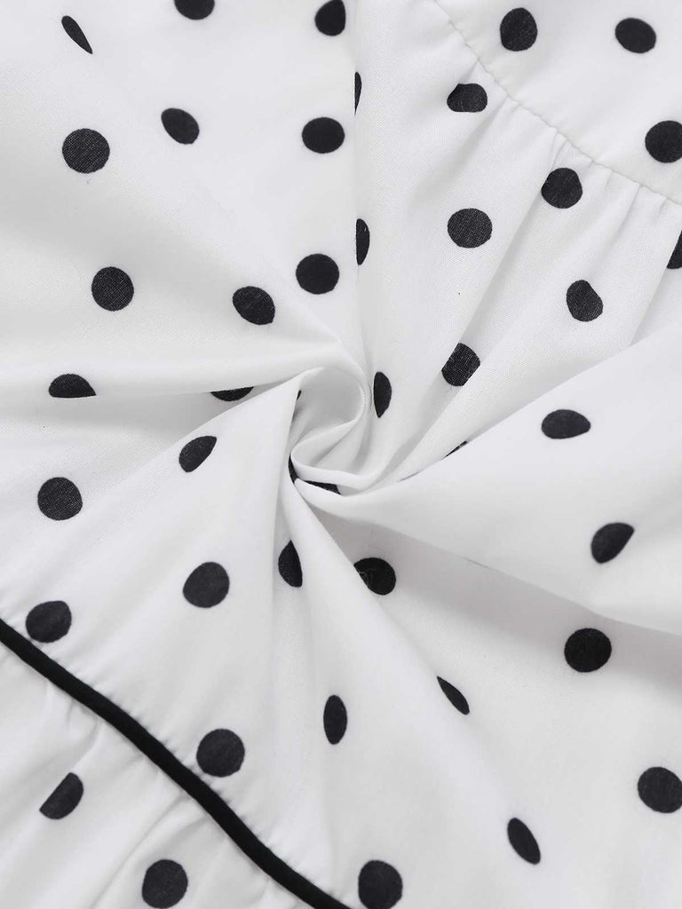 1950s Polka Dot Belted Sleeveless Shirt Dress