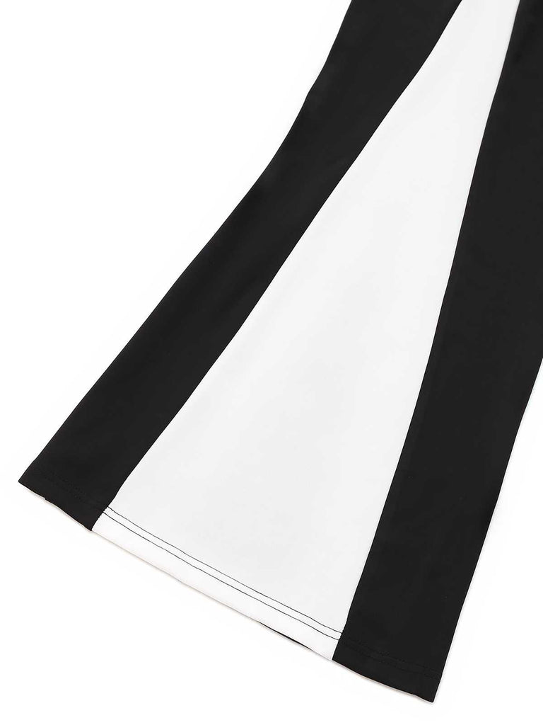 1960s Halter Colorblock Wide-Leg Backless Jumpsuit