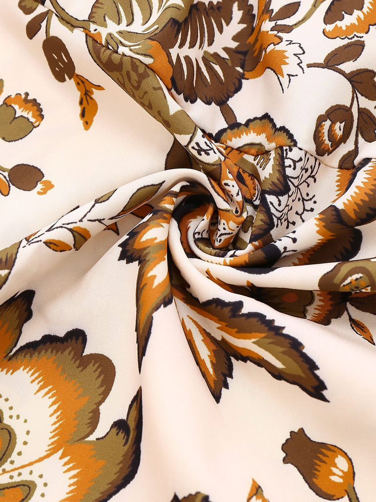 Caramel Colour 1970s Floral Boho Style Dress